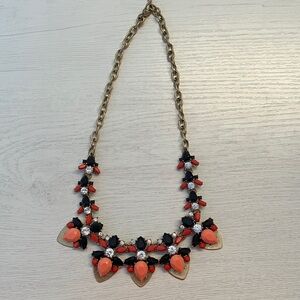 J. Crew Coral and Black Floral Necklace